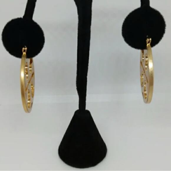 Tory Burch Gold and Black Enamel Logo Hoop Earrings - Picture 6 of 8